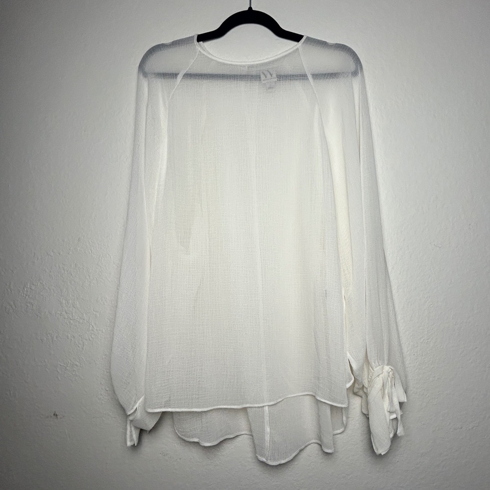 Romantic ethereal Worthington L Sheer White Chiffon Long Sleeve Fairy Blouse